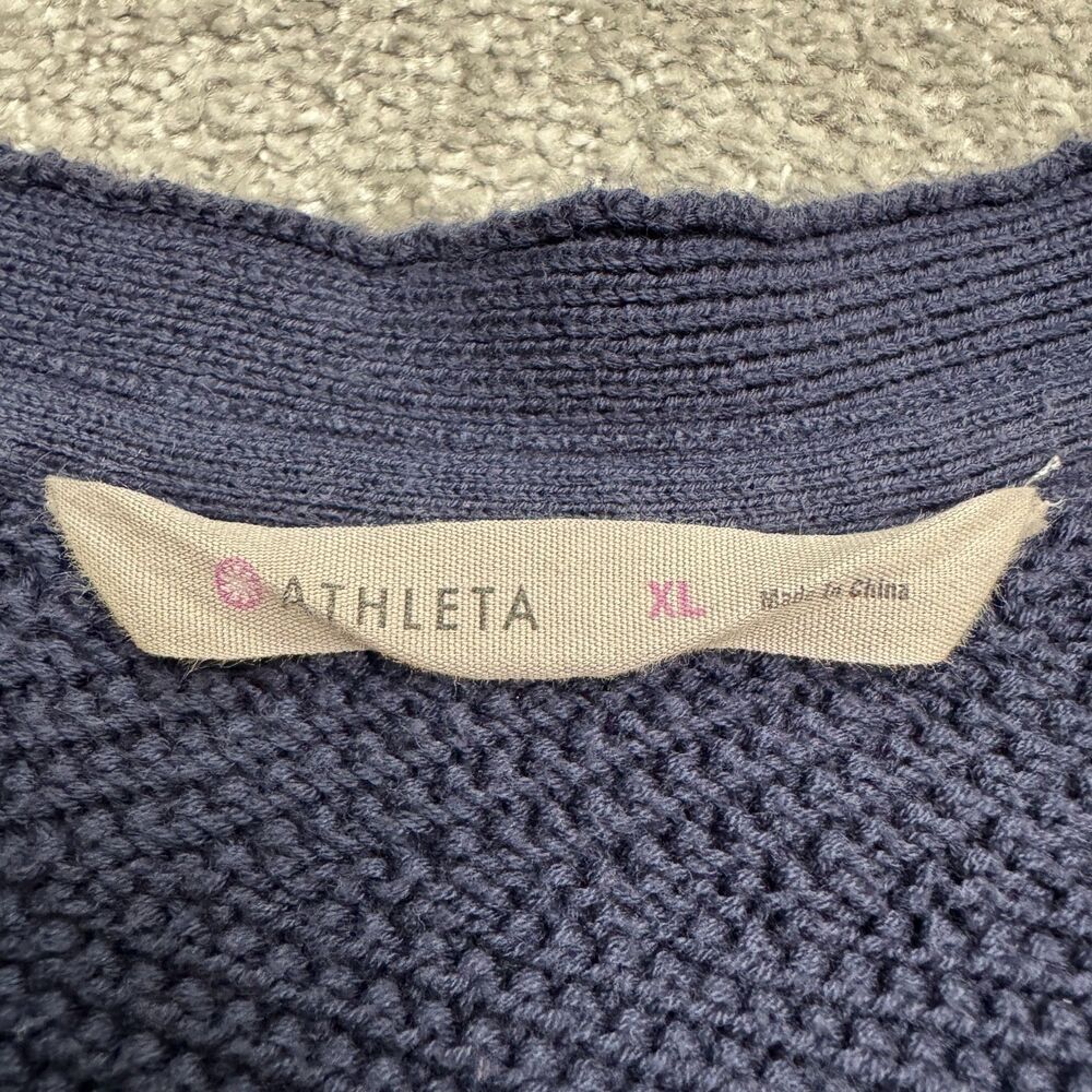 Athleta Sunset Lace Up Pullover Textured Knit Sweater Women XL Navy Blue Chevron - Picture 4 of 12